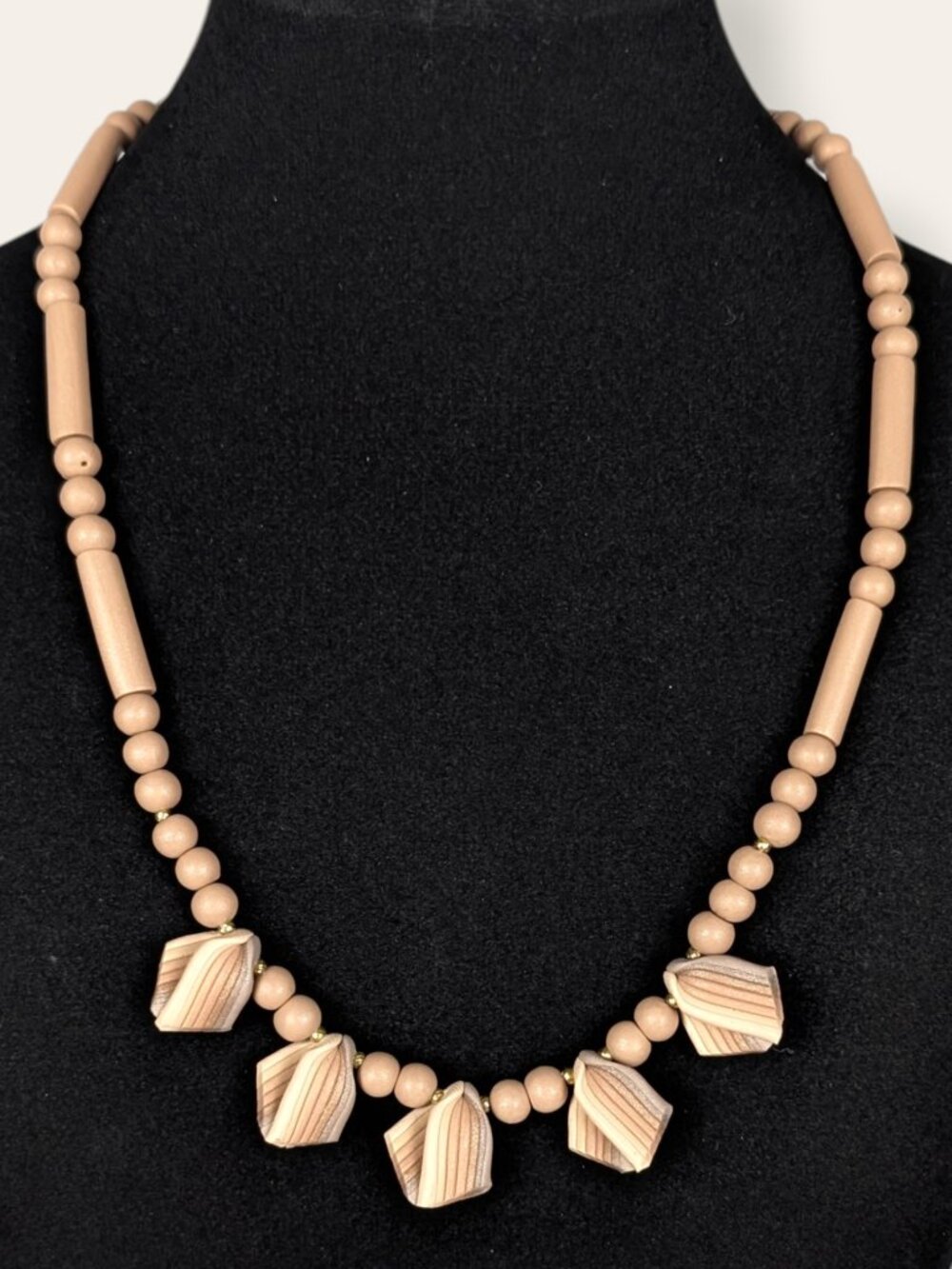 Bohemian Wood Bead Twist Accent Necklace